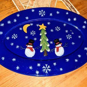 Christmas Snowman Winter Scene Platter Plate